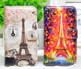 Fashion Oil Painting Eiffel Tower purpse Cover case Wallet For Iphone 4/4s 