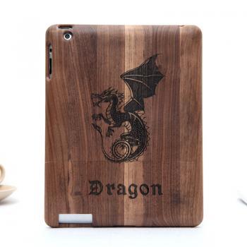 Retro Dragon Carved Handmade Wooden Case for Ipad
